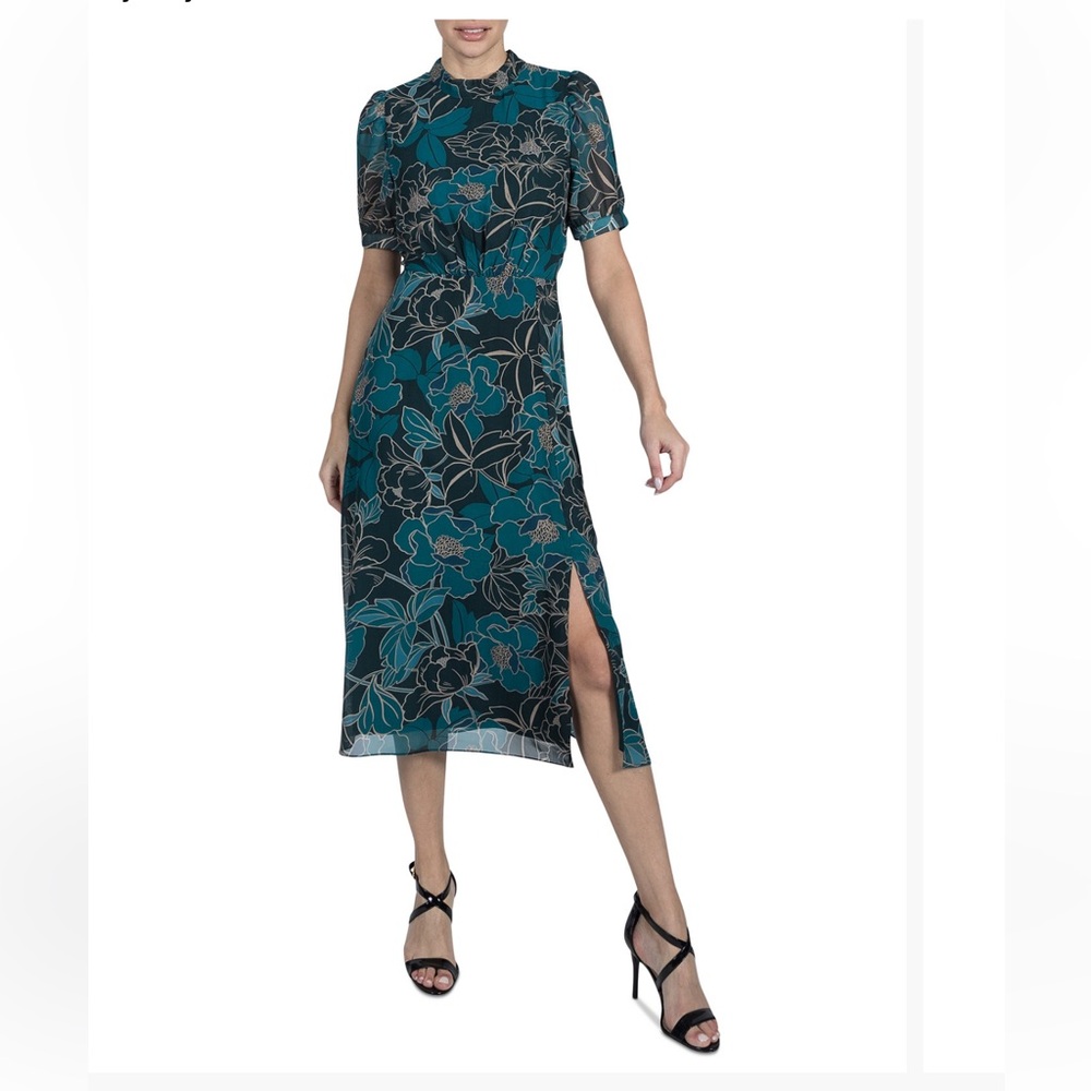 EUC Julia Jordan Floral Midi Dress in Teal, Size 14